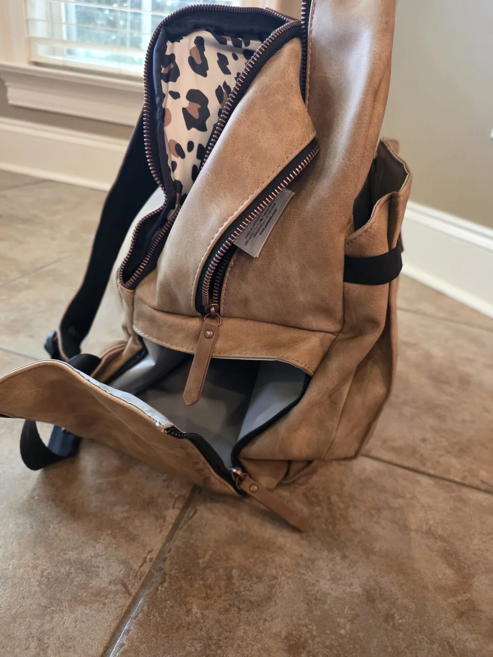 Petunia Pickle Bottom Tan Faux Leather Baby Bag Backpack